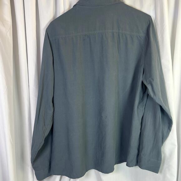 Orvis Shirt Womens Blue/Gray Stretch Button Up Tab Sleeve Casual 100% Silk XL - Picture 9 of 9